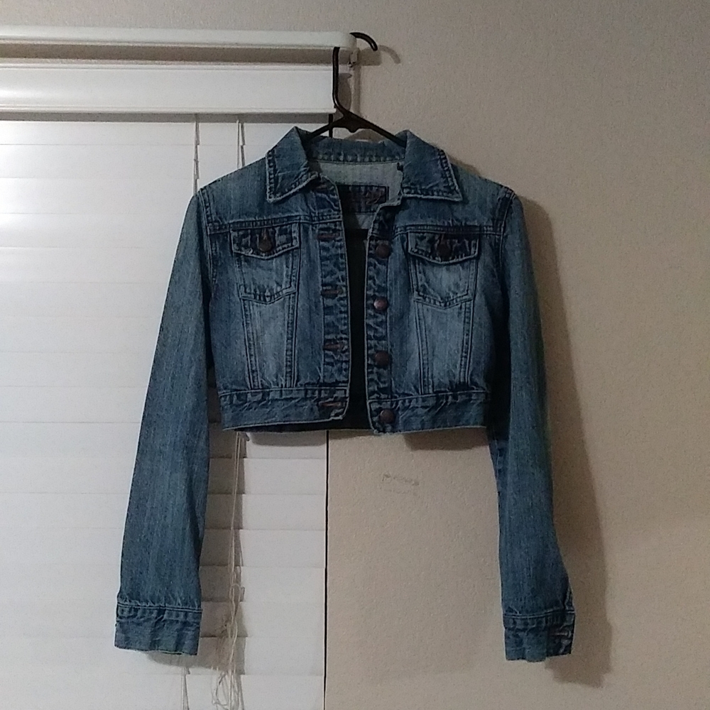 Adjustable Cropped Denim Jacket Jean Coats Size M